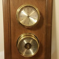 Salem Zell Bros Brass Weather Barometer/clock