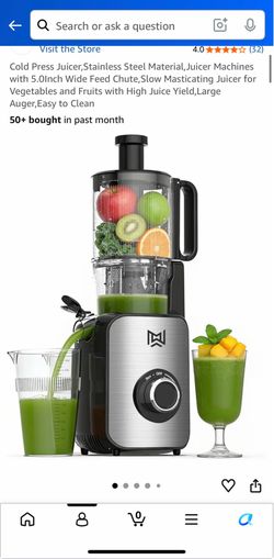 Stainless Steel Cold Press Masticating Juicer with 5.0" Wide Feed Chute