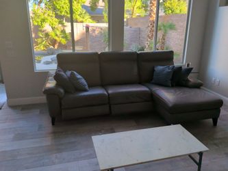 Dark Grey Leather Sectional Sofa with Chaise