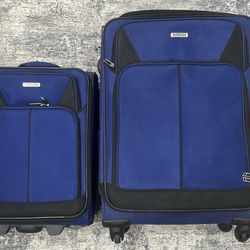 American Tourister Medium & Small Blue Matching Suitcase Luggage w/ Wheels & Extendable Handles