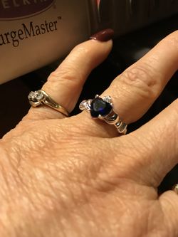 Beautiful Silver Heart Clear Blue CZ Diamond Claddagh Ring Size 8