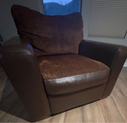 Brown Custom Leather & Corduroy armchairs
