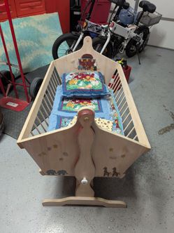 Handmade one of a kind Noah's Ark themed baby cradle