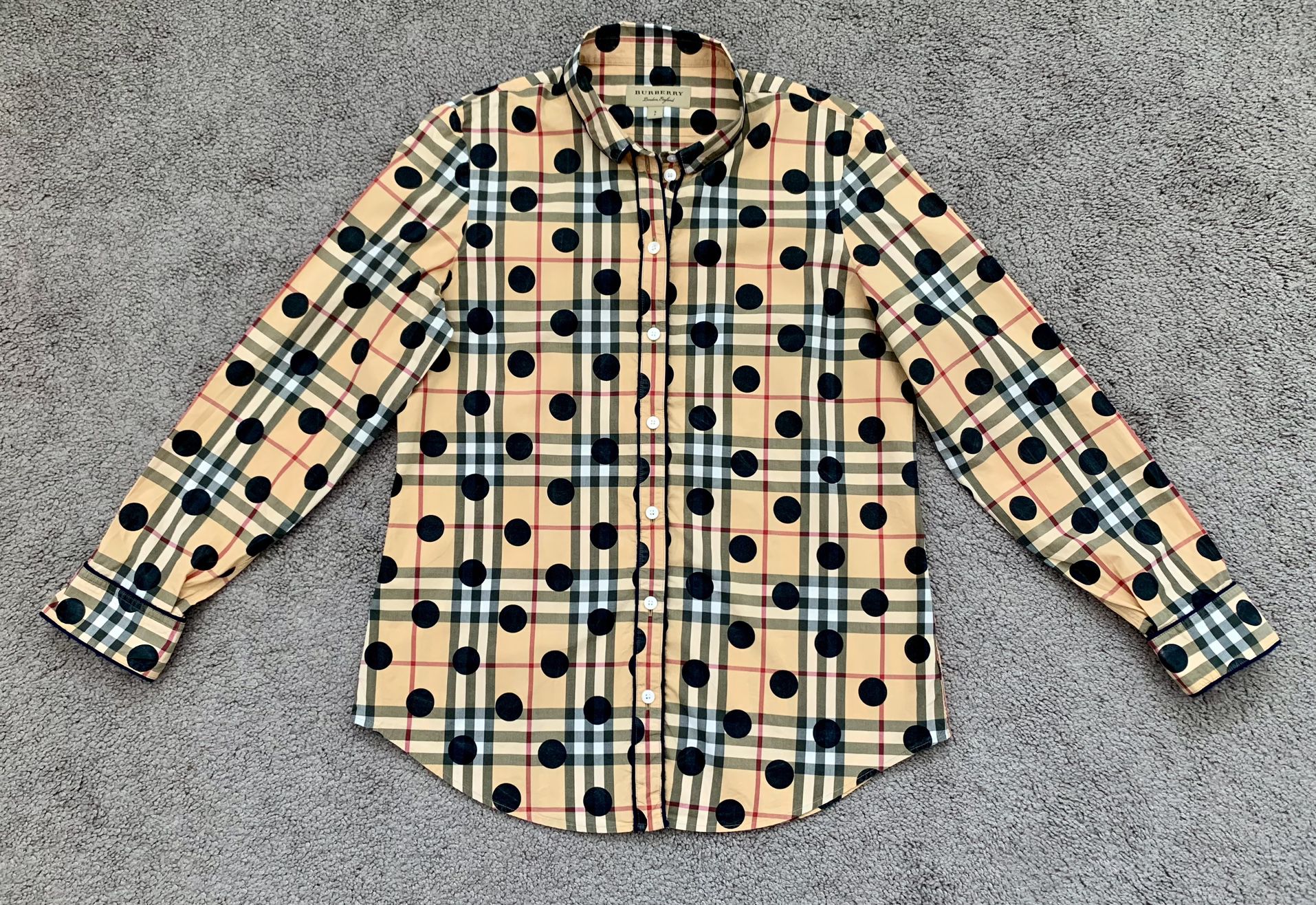 Authentic Rare Burberry Cotton Check With Dots Shirt Size S