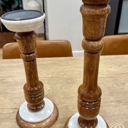 Candle Holders – NEW - Set of 2 (Marble and Solid Wood) 
