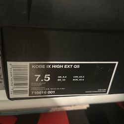 Kobe 9 - High EXT- QS- Size 7.5 Men’s. 