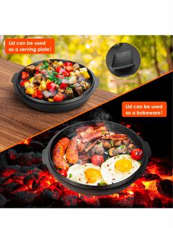 LIFERUN 13.2 Quart Cast Iron Dutch Oven Pot with Lid, Black Dutch Oven with Lid Lifter Handle, Stand & Dual Function Lid Griddle for Home Cooking, BBQ