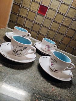 Rosanna Stoneware Espresso Cups And Saucers