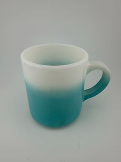 Vintage Hazel Atlas 1950’s White Turquoise Ombré 8oz Milk Glass Coffee Mug Cup