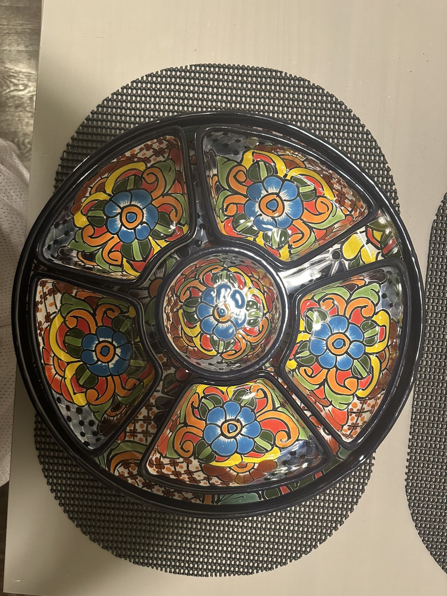 Enchanted Talavera Mexican Pottery Ceramic Large Appetizer Tray Serving Dishes