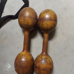 Pair Of Antique Wooden Spalding Hand Weights. 