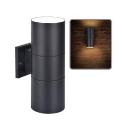 Matte Black Outdoor Wall Light, Waterproof Exterior Wall Mount Cylinder Sconce, Up and Down Lighting Fixture for Porch, Garage, Patio, Backyard, and F