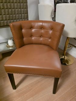 Tufted accent tan leather chair like new!!