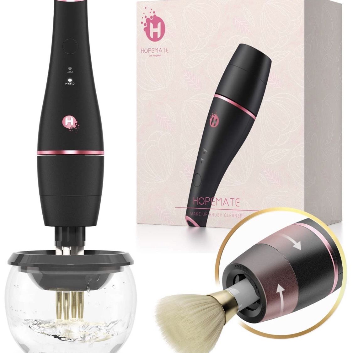 All in 1 Makeup Brush Cleaner, HOPEMATE Electric Makeup Brush Spinner Dryer Cleaning Machine, Cleanse Cosmetics, Dusts of Makeup Brushes