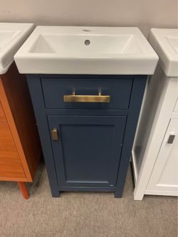 18” Blue Solid Wood Bathroom Vanity with Ceramic Top (V114)