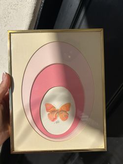 Vintage Original 1978 Enslin Signed Butterfly Watercolor Art Wall Hanging Frame Sign 8x10
