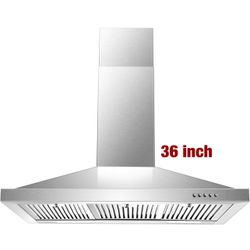 36 inch Range Hood, Wall Mounted Vent Hood in Stainless Steel, Ducted/Ductless Kitchen Hood w/Push Button 