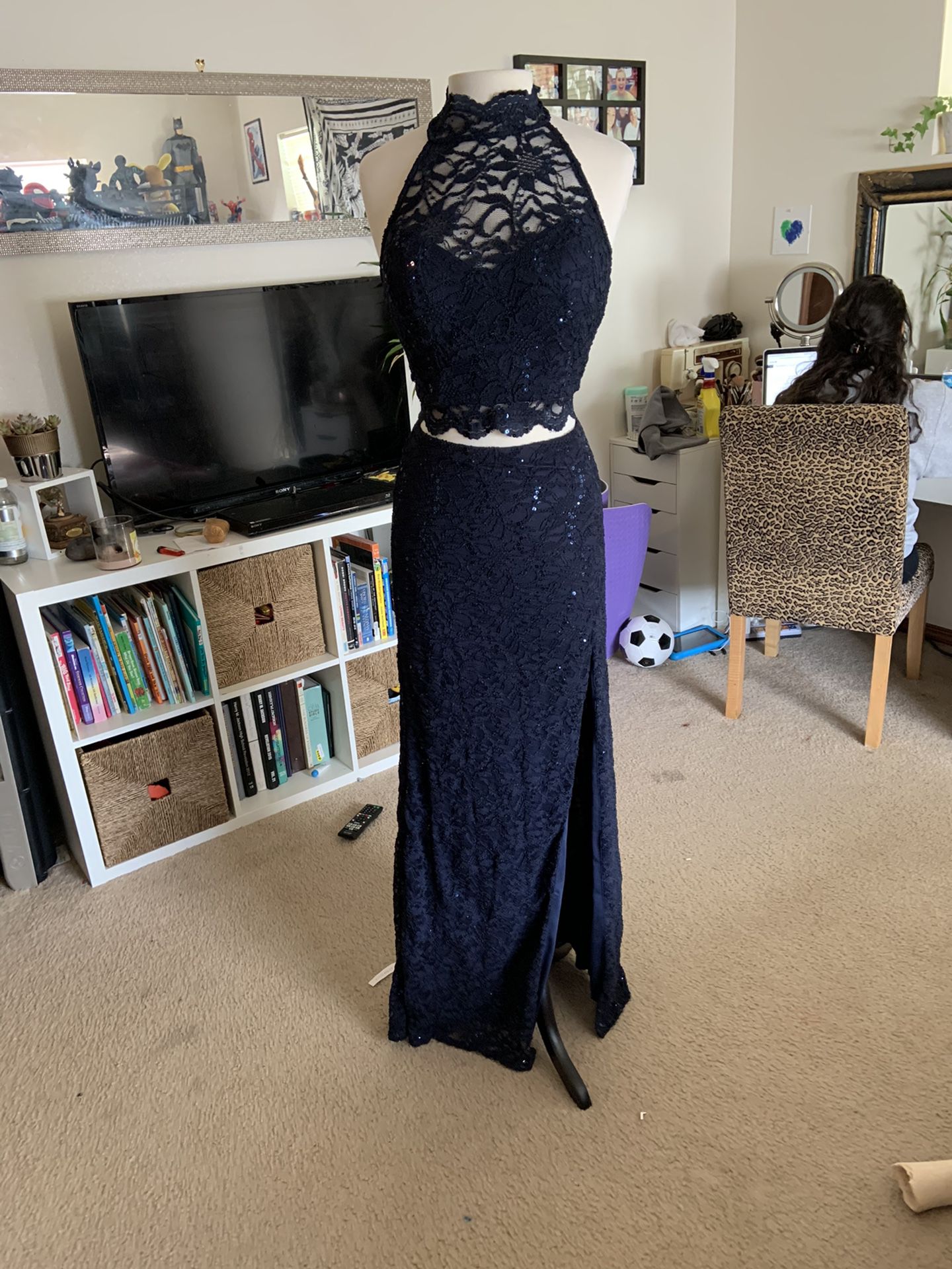 Blue two piece prom dress