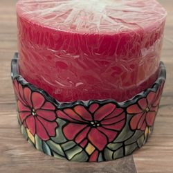 NEW JACKSON & PERKINS POINSETTIA CHRISTMAS Pedestal Candle Holder LargeCandle 🕯
