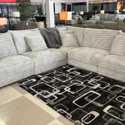 Gorgeous Light Gray Fluffy Corduroy Oversized Sectional Couch 