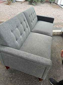 Gray Tufted Fabric Loveseat Sofa
