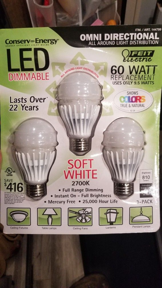 3 Pack Brand new Dimmable Led Lightbulbs