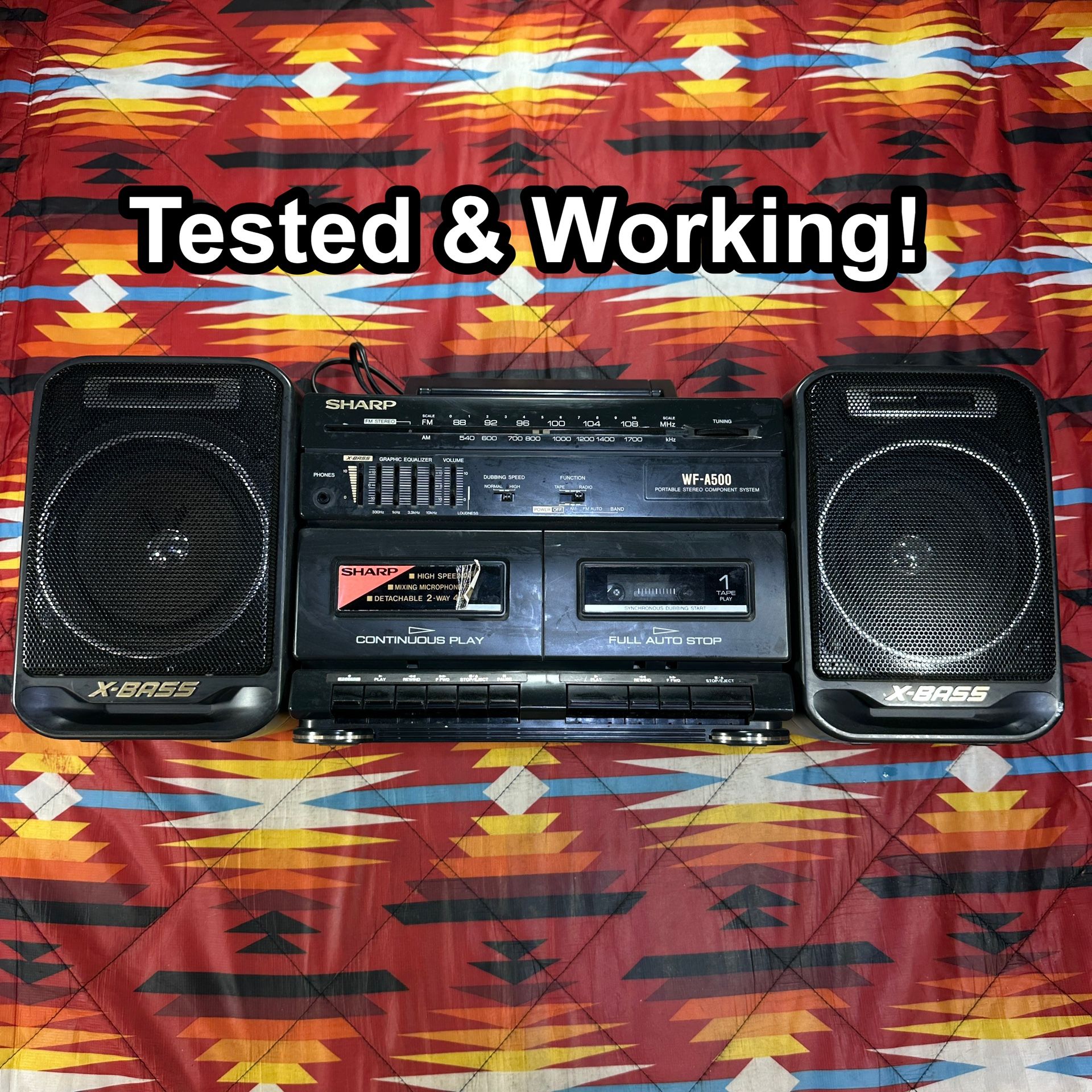 Vintage 22” Boombox Radio Dual Cassette Player Recorder SHARP WF