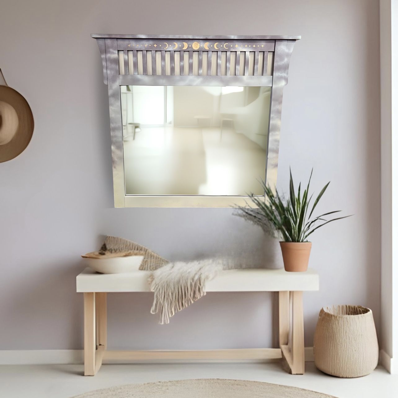 Hand Painted Ethereal Mirror Gold Celestial Art Detail