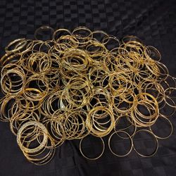 Huge Vintage Jewelry 18k Gold Finished Bracelet Lot Gold Tone Estate