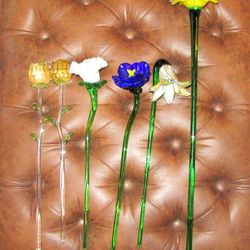 Murano Style Hand Blown Art Glass Flowers Lot of 6