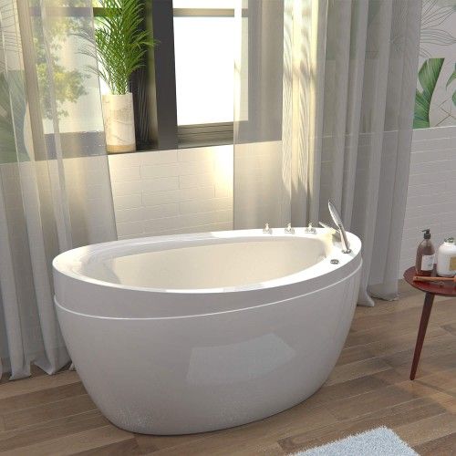 Japanese style 59 in. Acrylic Deep Soaking Freestanding Bathtub with Faucets and Integral Seat