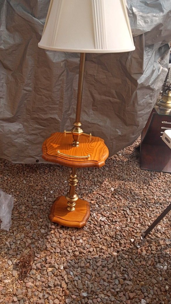 Vintage Brass Wood Table Floor Lamp