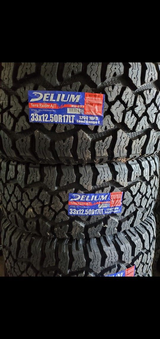 (4) 33x12.50r17 Delium A/T Tires 33 12.5 17 Inch AT 10-ply LT E Rated