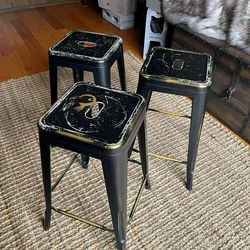 24” High Backless Distressed Copper Metal Stools