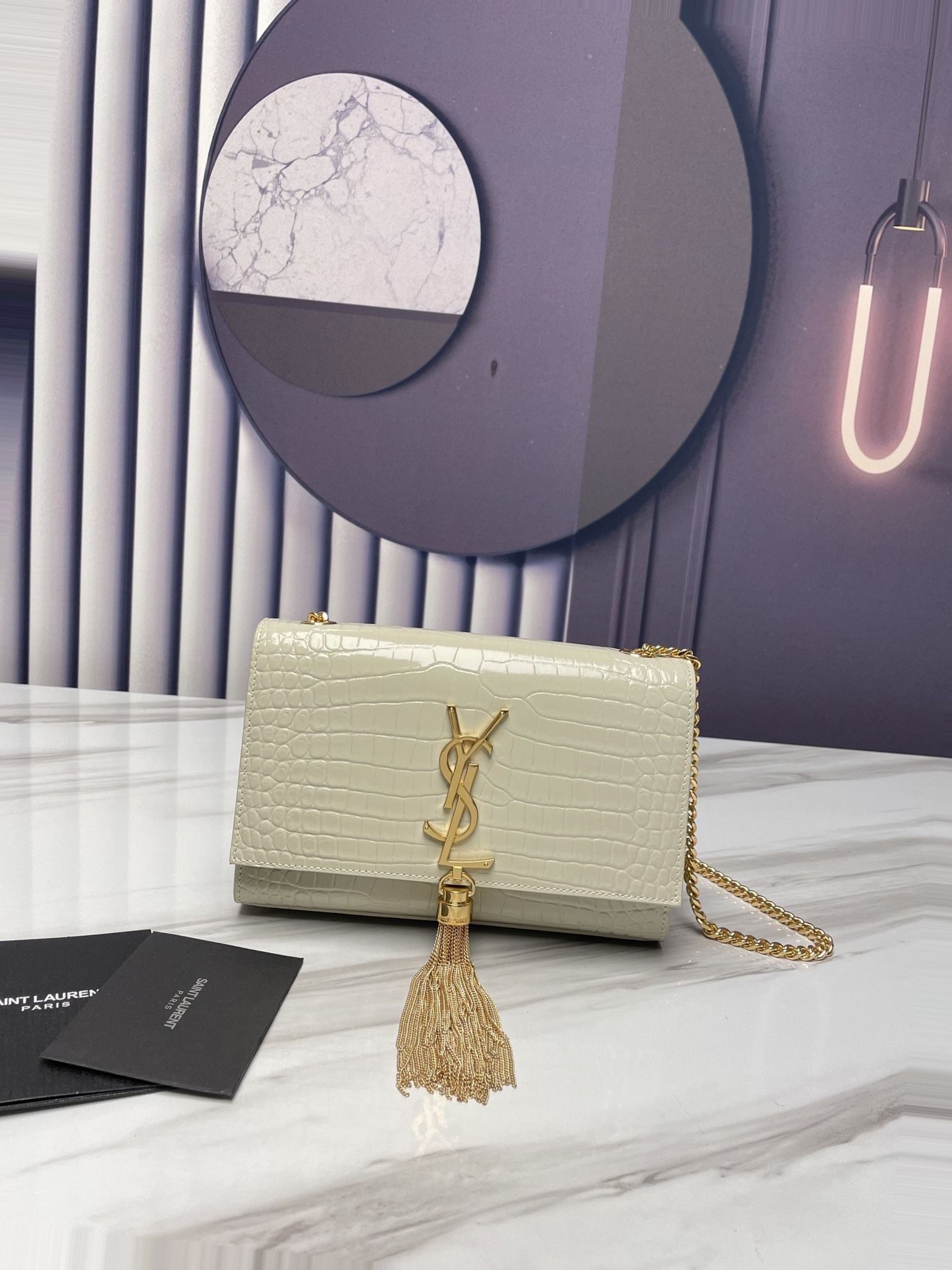 Ysl Kate Small Chain With Tassel In Crocodile Embossed Shiny Leather Bags 6