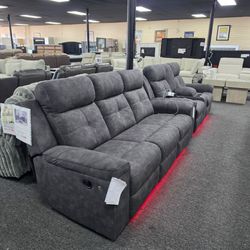 Gray Reclining Sofa and Loveseat Set LED light 🚚WE DELIVER🚚