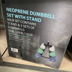 NEOPRENE DUMBBELL SET WITH STAND 60LB SET CONTAINS STAND & 3 SETS OF DUMBBELLS (5LB / 10LB / 15LB)