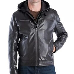 Michael Kors Men's Faux-Leather Hooded Bomber Jacket