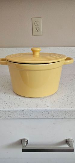 Small Yellow Enameled Dutch Oven with Lid