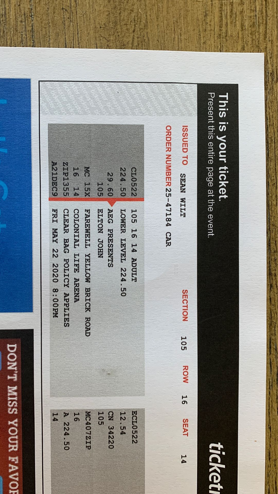 2 Elton John Tickets! Columbia S.C. 5/22/20