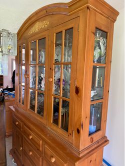 All wood dinner table hutch and matching serving bar
