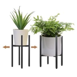  2 Pack Metal Plant Stand Indoor with Adjustable Width Fits 8 to 12 Inch Pots,Mid-Century Flower Holder for Corner Display-Black(Planter and Pot Not I