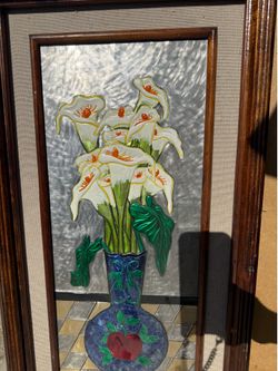 Set of 4 embossed brass frames callalillies and flowers