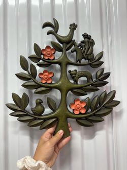 Vintage Homco Tree of Life Wall Hanging 1970s Folk Art Decor