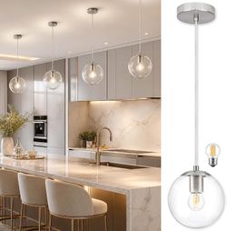 KoKo&Yukina 6" Nickel Modern Glass Globe Pendant Lights for Kitchen Island Mid Century Brushed Nickel Clear Glass Pendant Light Fixtures Hanging Penda