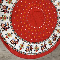 Vintage 46” Danish Swedish Austrian Style Red Round Tablecloth- Home Decor