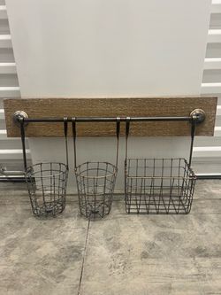 Rustic Wood and Wire Wall Organizer with Baskets