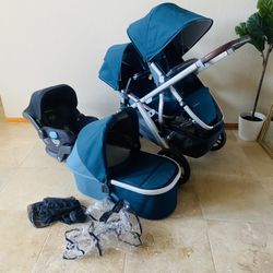 Uppababy Vista V2 Double Stroller with Car Seat and Bassinet Finn