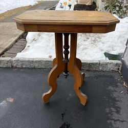 Victorian Eastlake Style Wood Accent / Side / Parlor Table with Decorative Legs. Octagonal / Cut Corner Wood Table