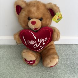 New Dan Dee 20” I Love You, Plush Teddy Bear Light Brown With Heart.